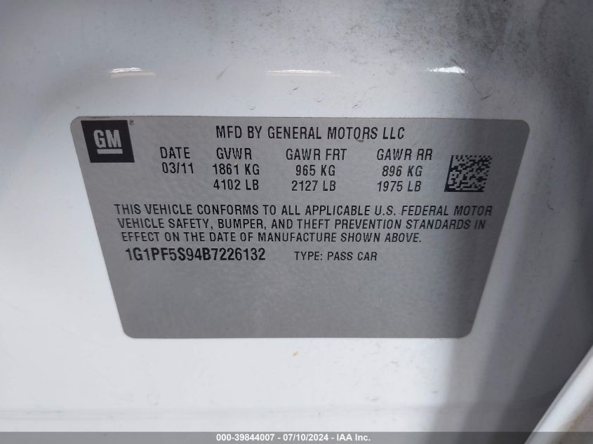 2011 Chevrolet Cruze 1Lt VIN: 1G1PF5S94B7226132 Lot: 39844007