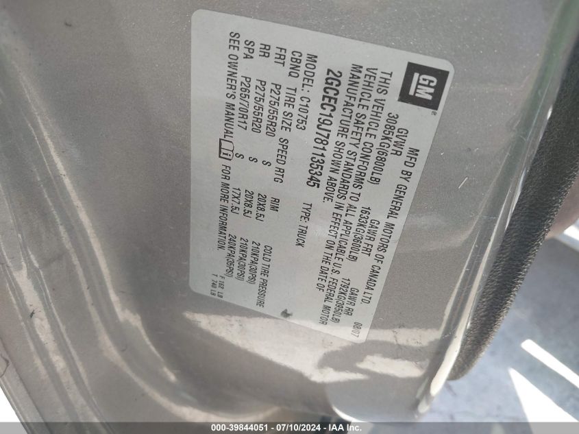 2008 Chevrolet Silverado 1500 Lt2 VIN: 2GCEC19J781135345 Lot: 39844051