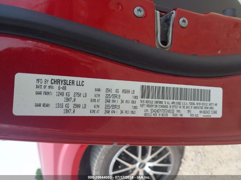 2009 Dodge Journey R/T VIN: 3D4GH67V79T249152 Lot: 39844083