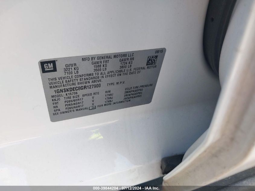 2016 Chevrolet Tahoe Commercial Fleet VIN: 1GNSKDEC8GR127900 Lot: 39844204