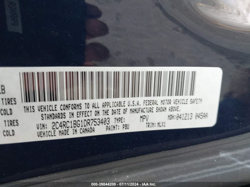 2013 Chrysler Town & Country Touring VIN: 2C4RC1BG1DR753403 Lot: 39844208