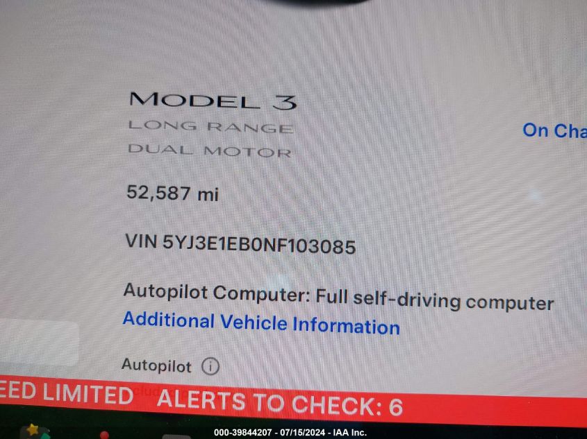 2022 Tesla Model 3 Long Range Dual Motor All-Wheel Drive VIN: 5YJ3E1EB0NF103085 Lot: 39844207