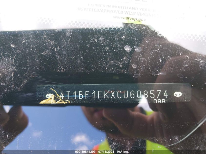 2012 Toyota Camry Xle VIN: 4T1BF1FKXCU608574 Lot: 39844209