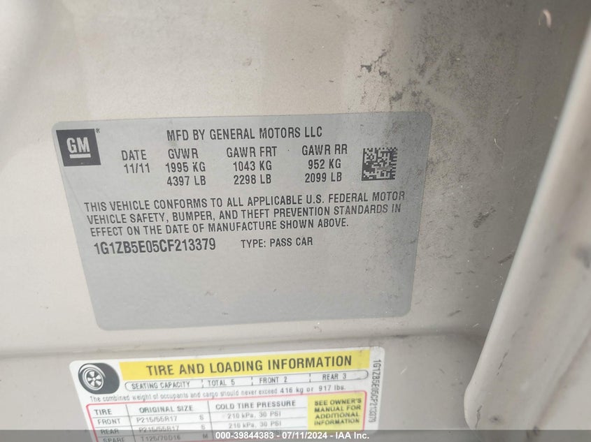 2012 Chevrolet Malibu Ls VIN: 1G1ZB5E05CF213379 Lot: 39844383