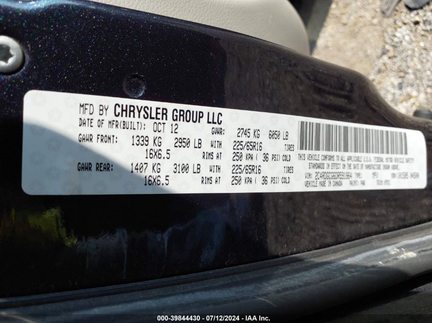 2013 Dodge Grand Caravan Sxt VIN: 2C4RDGCG6DR591864 Lot: 39844430