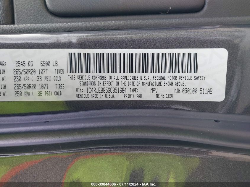 2016 Jeep Grand Cherokee Limited 75Th Anniversary VIN: 1C4RJEBG5GC351684 Lot: 39844606