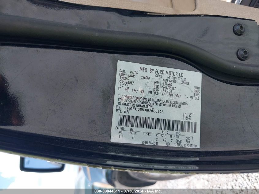 2006 Ford Explorer Limited VIN: 1FMEU65836UA88325 Lot: 39844611