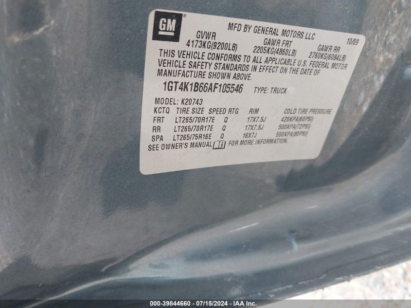 2010 GMC Sierra 2500Hd Slt VIN: 1GT4K1B66AF105546 Lot: 39844660