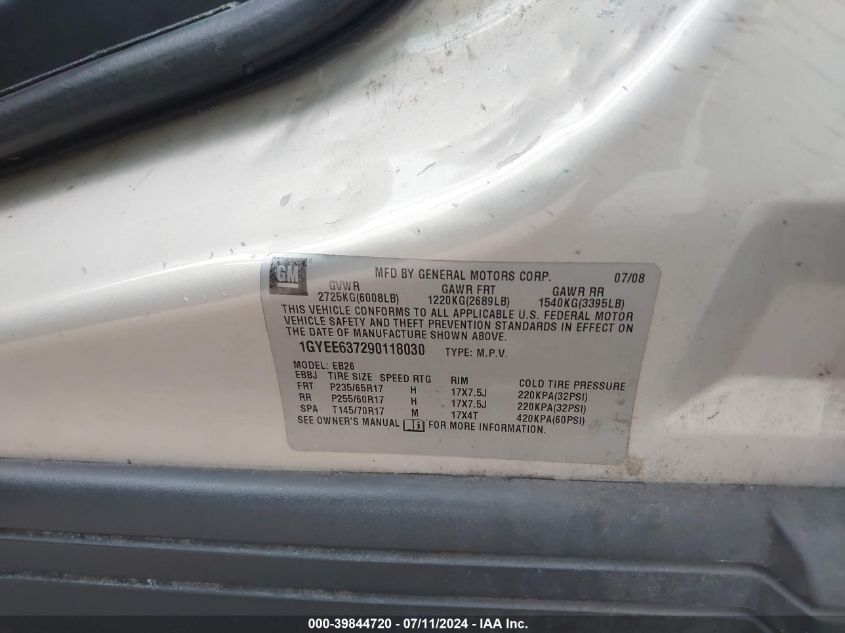 2009 Cadillac Srx V6 VIN: 1GYEE637290118030 Lot: 39844720