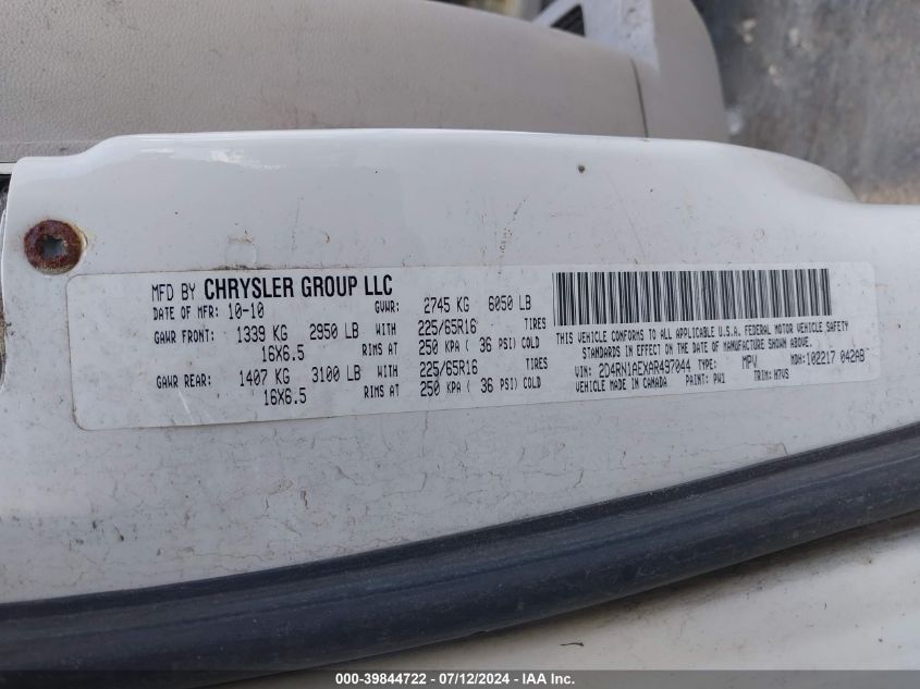 2010 Dodge Grand Caravan C/V VIN: 2D4RN1AEXAR497044 Lot: 39844722