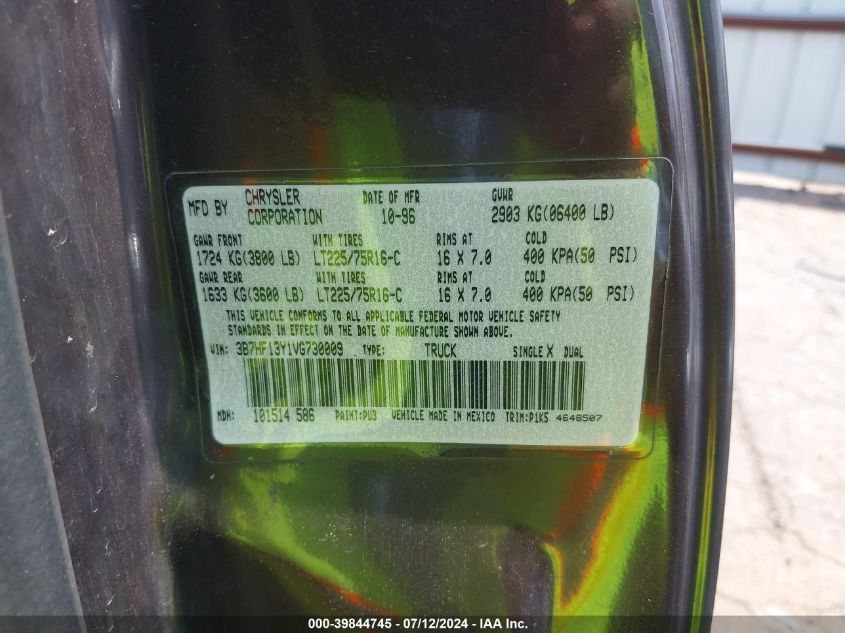 1997 Dodge Ram 1500 St VIN: 3B7HF13Y1VG730009 Lot: 39844745