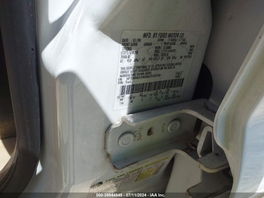2008 Ford F-350 Fx4/Harley-Davidson/King Ranch/Lariat/Xl/Xlt VIN: 1FTWW31R08ED12339 Lot: 39844845