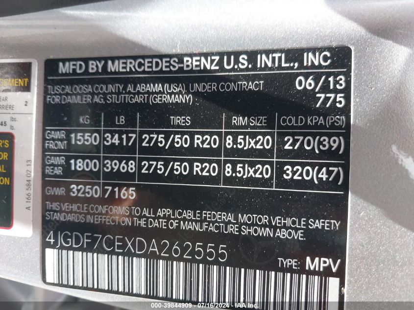 4JGDF7CEXDA262555 2013 Mercedes-Benz Gl 450 4Matic