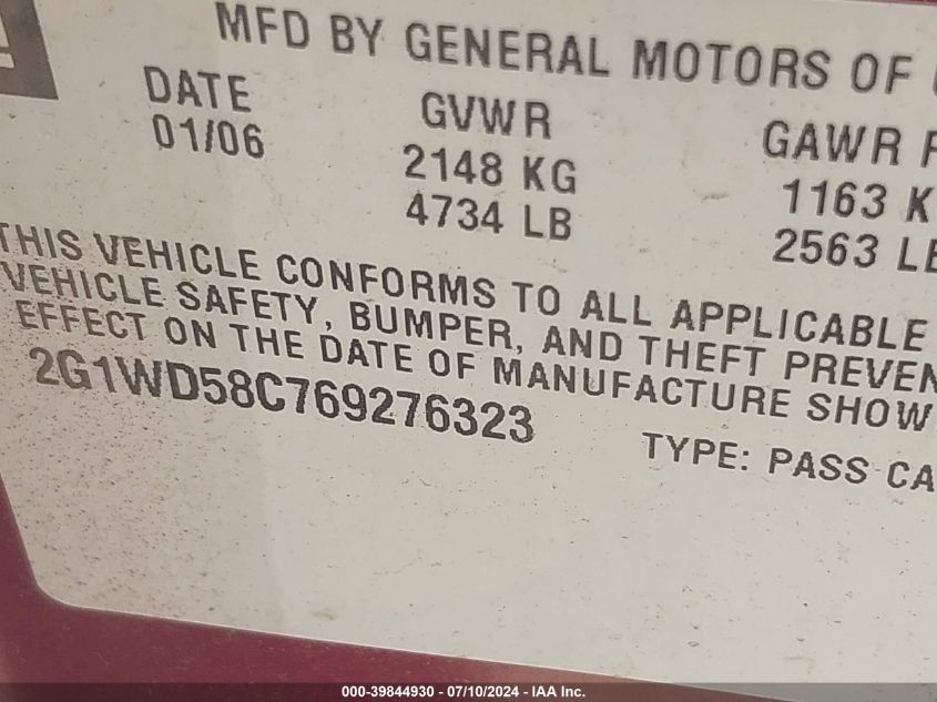 2G1WD58C769276323 2006 Chevrolet Impala Ss