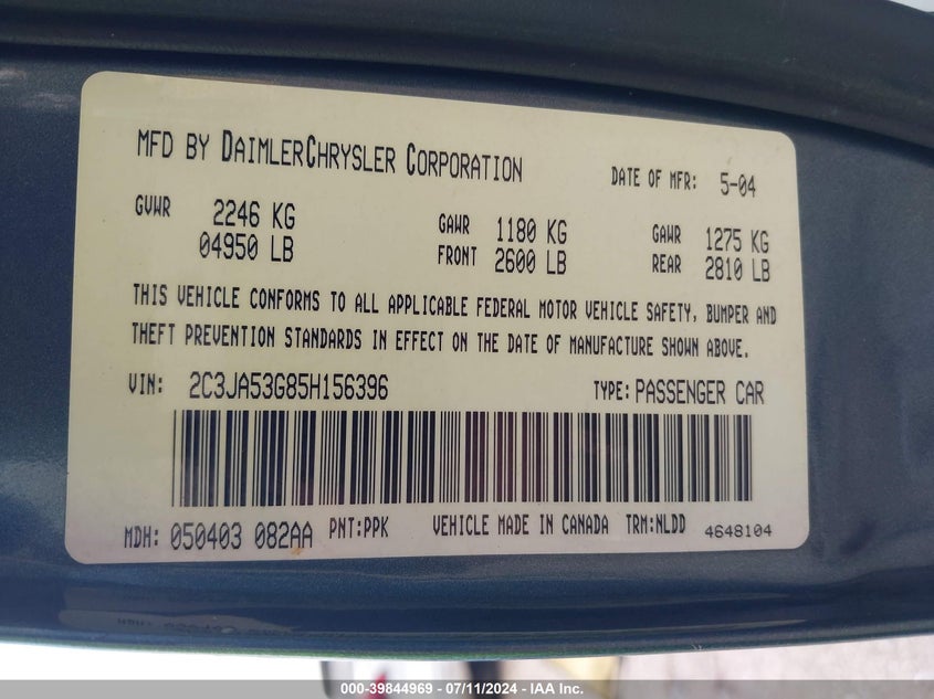 2005 Chrysler 300 Touring VIN: 2C3JA53G85H156396 Lot: 39844969