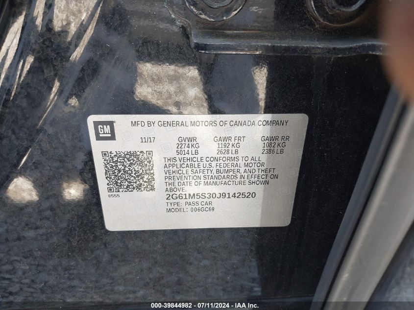 2018 Cadillac Xts Luxury VIN: 2G61M5S30J9142520 Lot: 39844982