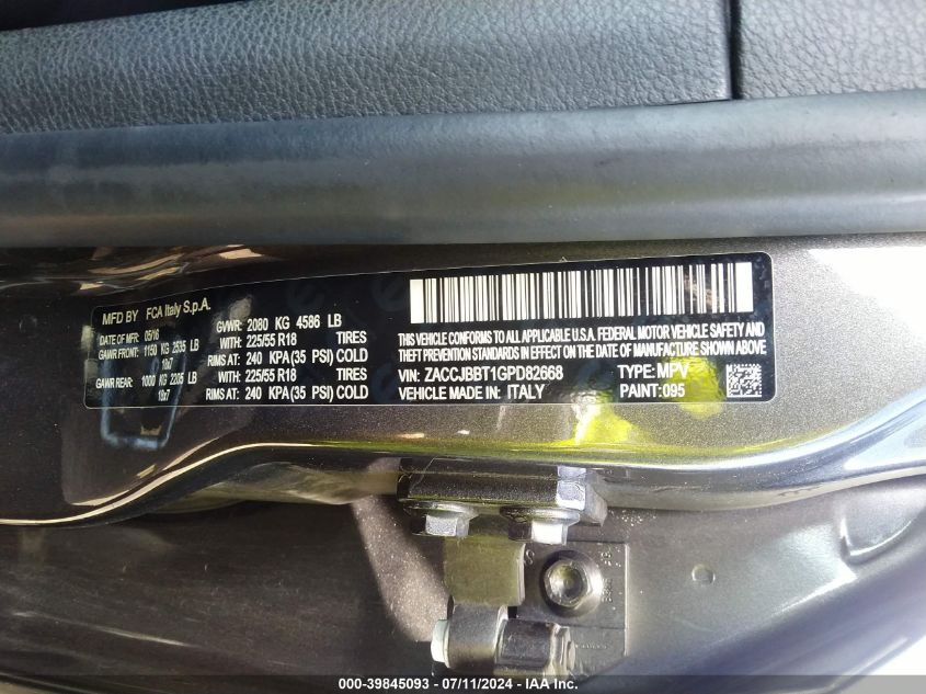 2016 Jeep Renegade Latitude VIN: ZACCJBBT1GPD82668 Lot: 39845093