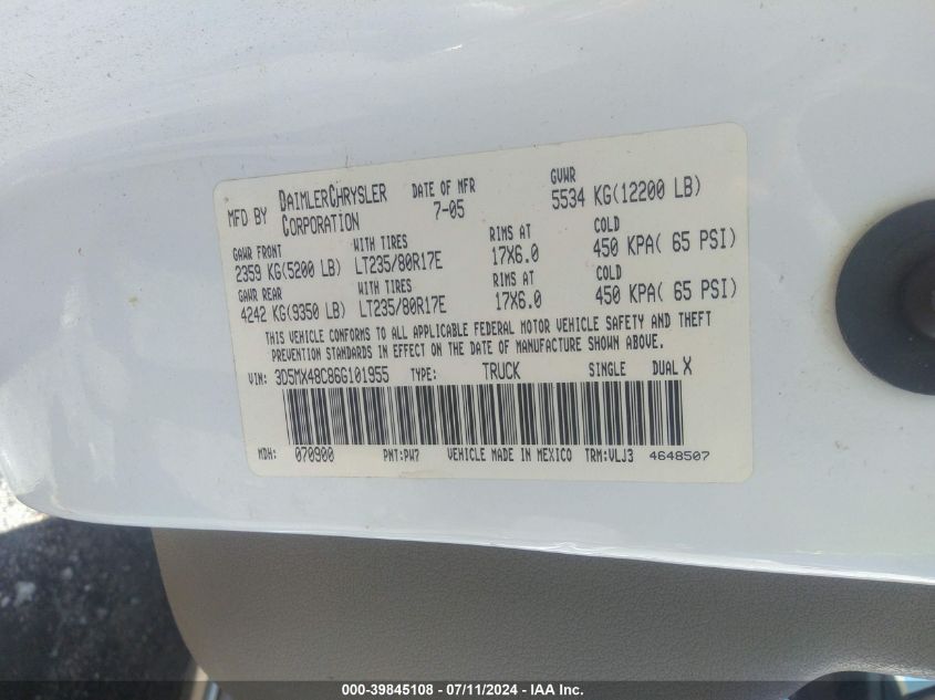 2006 Dodge Ram 3500 Laramie VIN: 3D5MX48C86G101955 Lot: 39845108