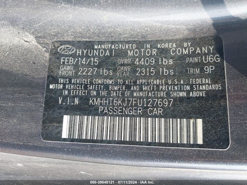 KMHHT6KJ7FU127697 2015 Hyundai Genesis 3.8 Base