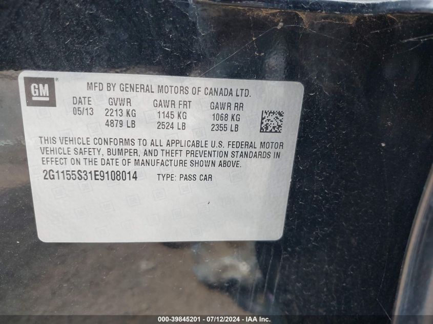 2014 Chevrolet Impala 2Lz VIN: 2G1155S31E9108014 Lot: 39845201