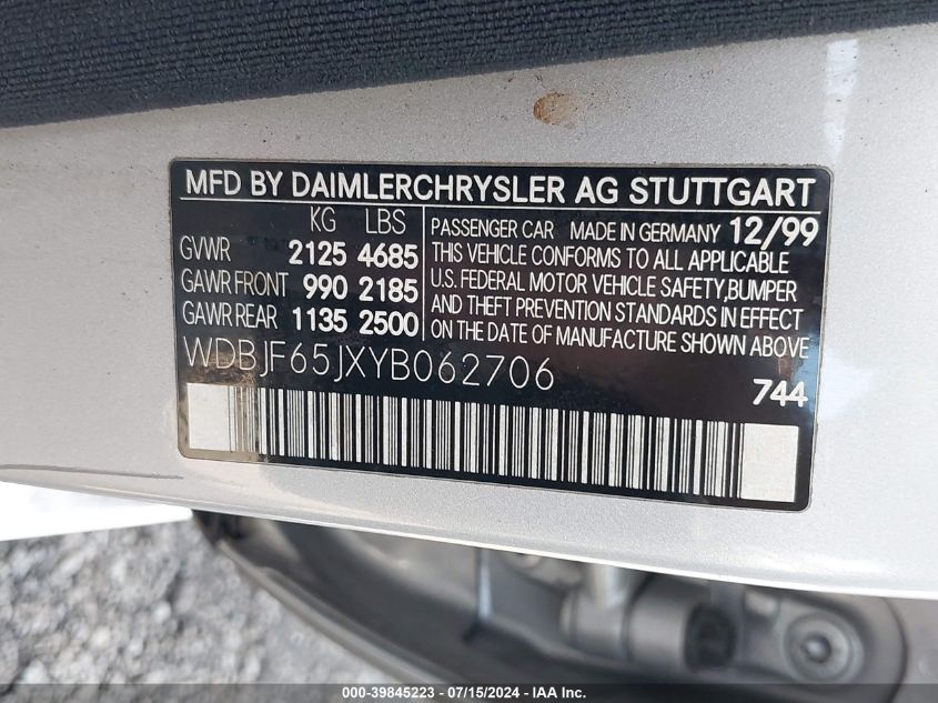 WDBJF65JXYB062706 2000 Mercedes-Benz E 320