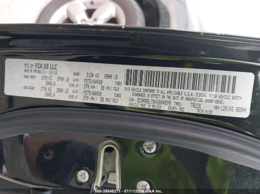2017 Ram 1500 Lone Star 4X2 5'7 Box VIN: 3C6RR6LT6HG604978 Lot: 39845271