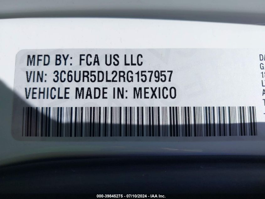 2024 Ram 2500 Big Horn VIN: 3C6UR5DL2RG157957 Lot: 39845275