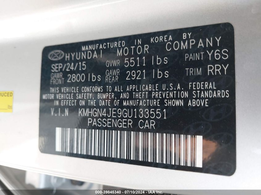 2016 HYUNDAI GENESIS 3.8 - KMHGN4JE9GU133551