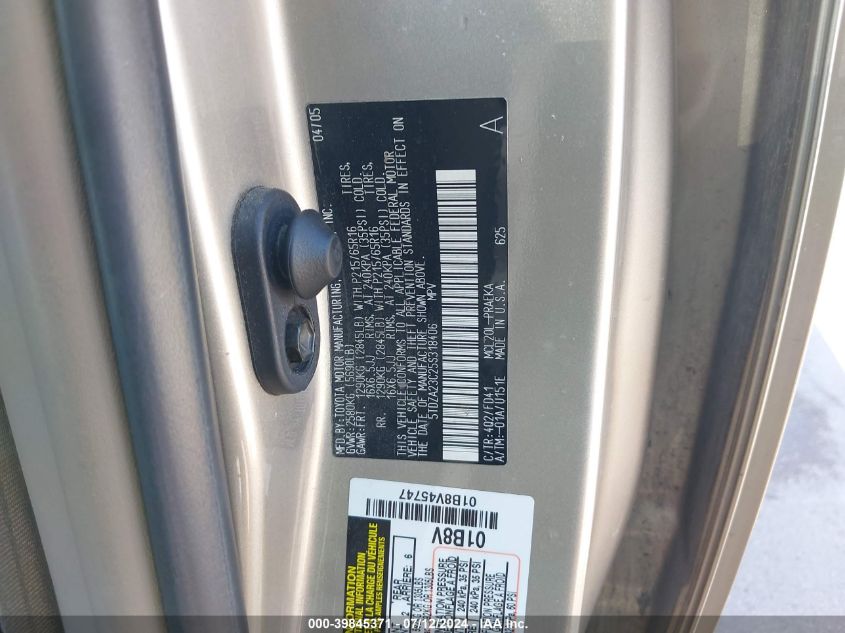 2005 Toyota Sienna Le VIN: 5TDZA23C25S318406 Lot: 39845371