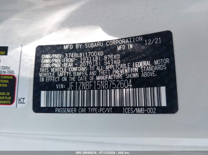 2022 TOYOTA GR86 PREMIUM - JF1ZNBF15N8752604