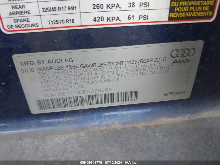 WAUBEAFM0BA029969 2011 Audi A3 2.0T Premium