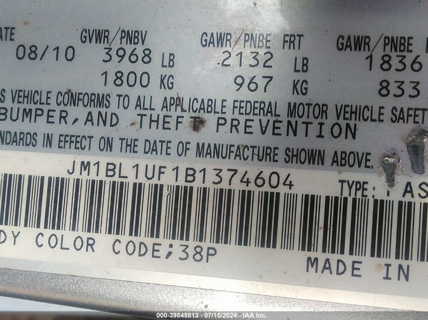 2011 Mazda Mazda3 I Sport VIN: JM1BL1UF1B1374604 Lot: 39845813