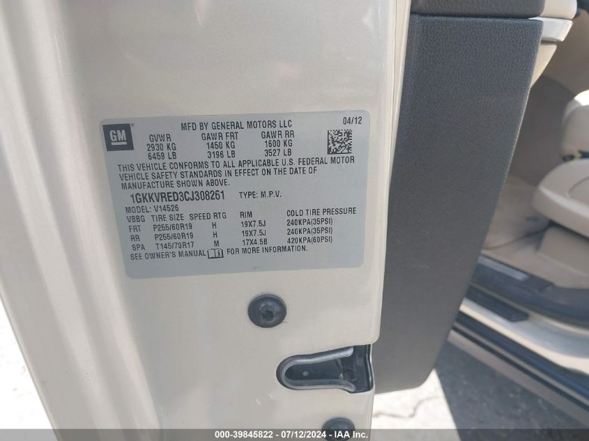 2012 GMC Acadia Slt-1 VIN: 1GKKVRED3CJ308261 Lot: 39845822