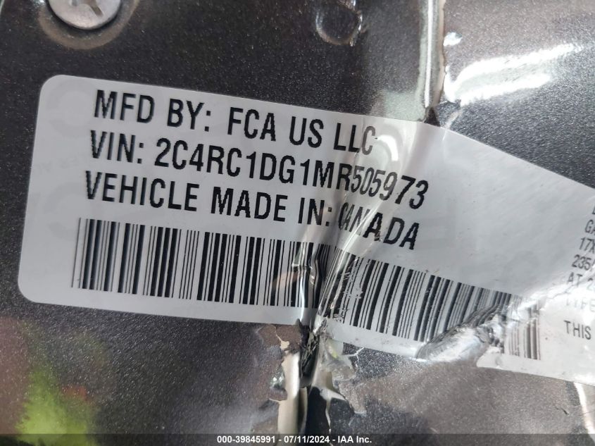 2021 Chrysler Voyager Lxi VIN: 2C4RC1DG1MR505973 Lot: 39845991