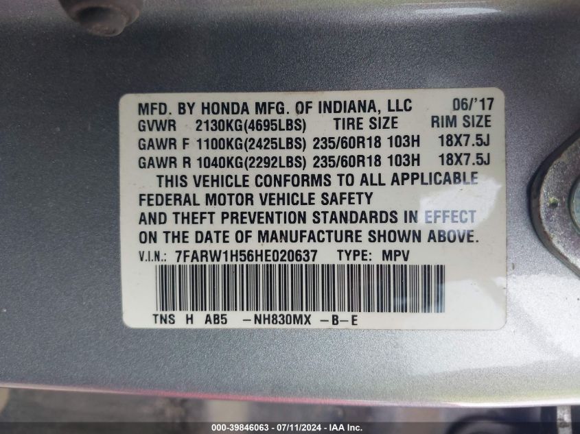 2017 HONDA CR-V EX - 7FARW1H56HE020637