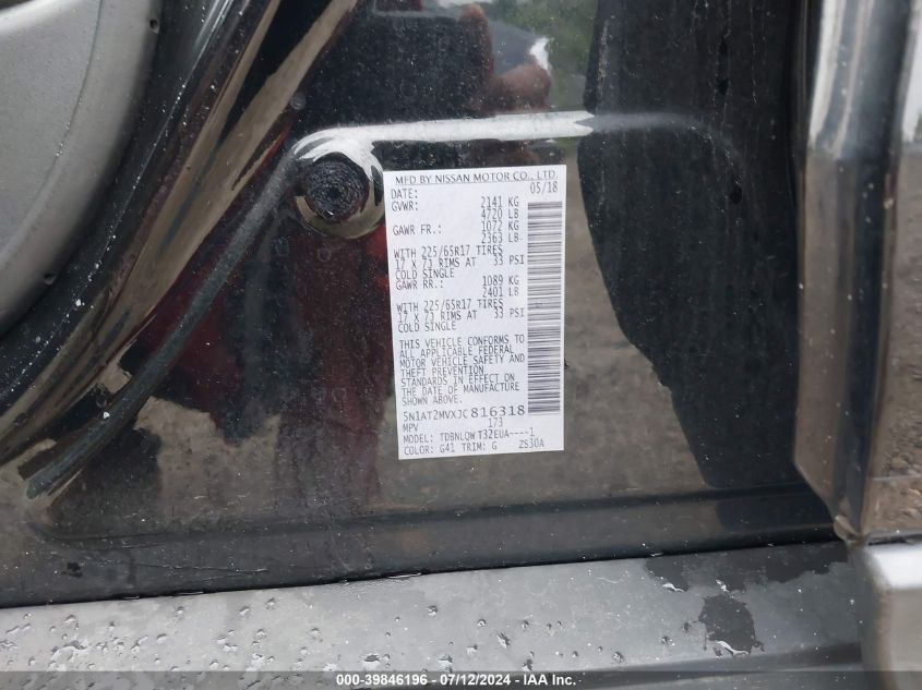 2018 Nissan Rogue Sv VIN: 5N1AT2MVXJC816318 Lot: 39846196