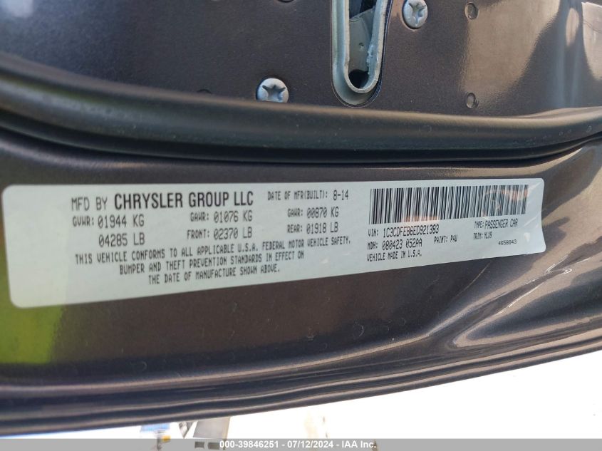 2014 Dodge Dart Gt VIN: 1C3CDFEB6ED921383 Lot: 39846251