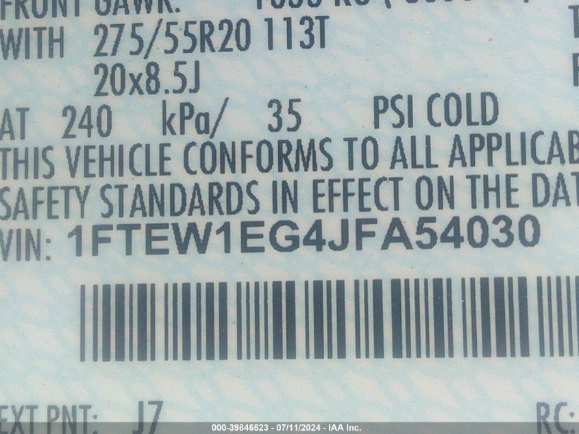 2018 Ford F-150 Platinum VIN: 1FTEW1EG4JFA54030 Lot: 39846523