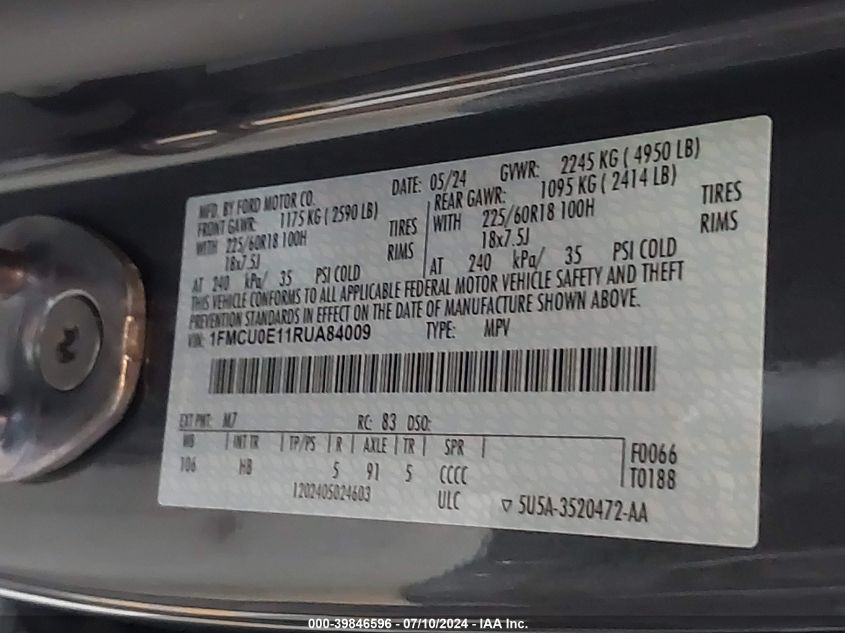 1FMCU0E11RUA84009 2024 Ford Escape Phev