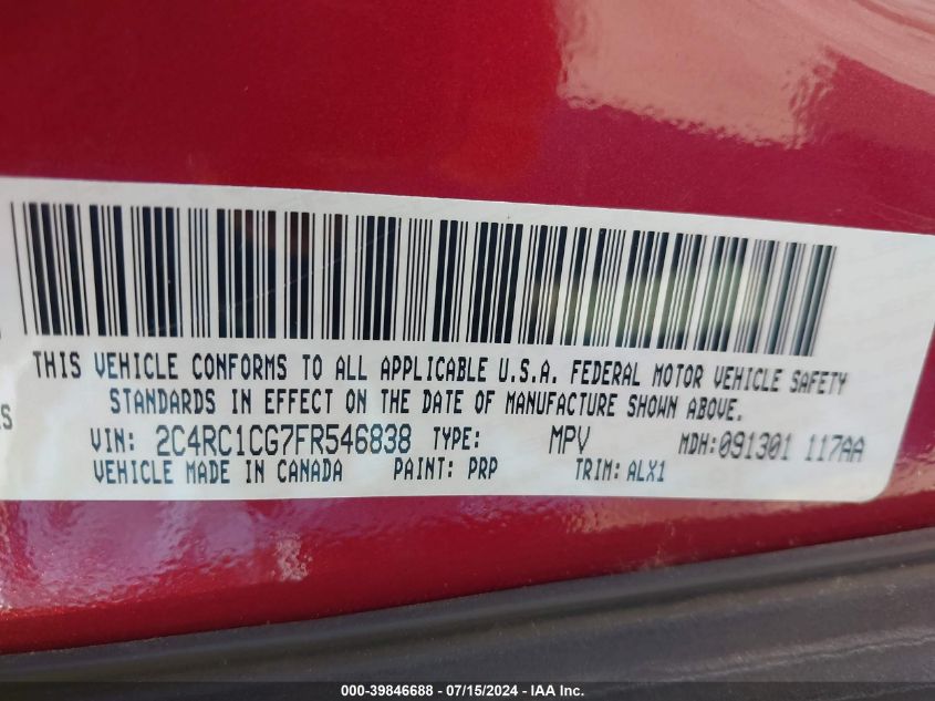 2015 Chrysler Town & Country Touring-L VIN: 2C4RC1CG7FR546838 Lot: 39846688