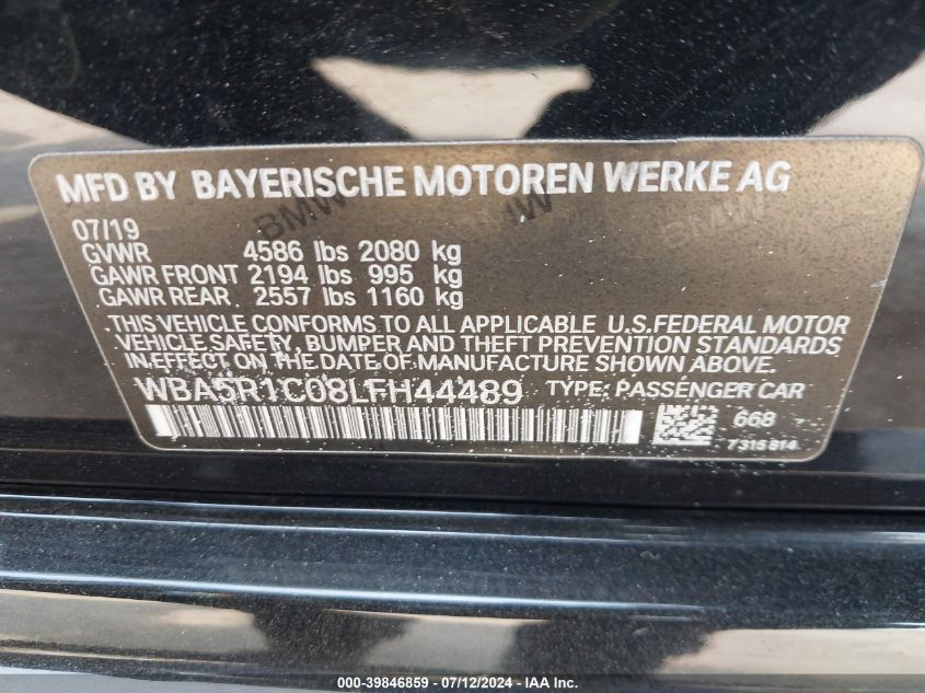 2020 BMW 330I VIN: WBA5R1C08LFH44489 Lot: 39846859