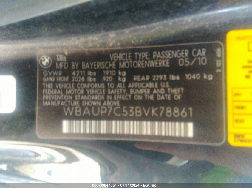 WBAUP7C53BVK78861 2011 BMW 128I