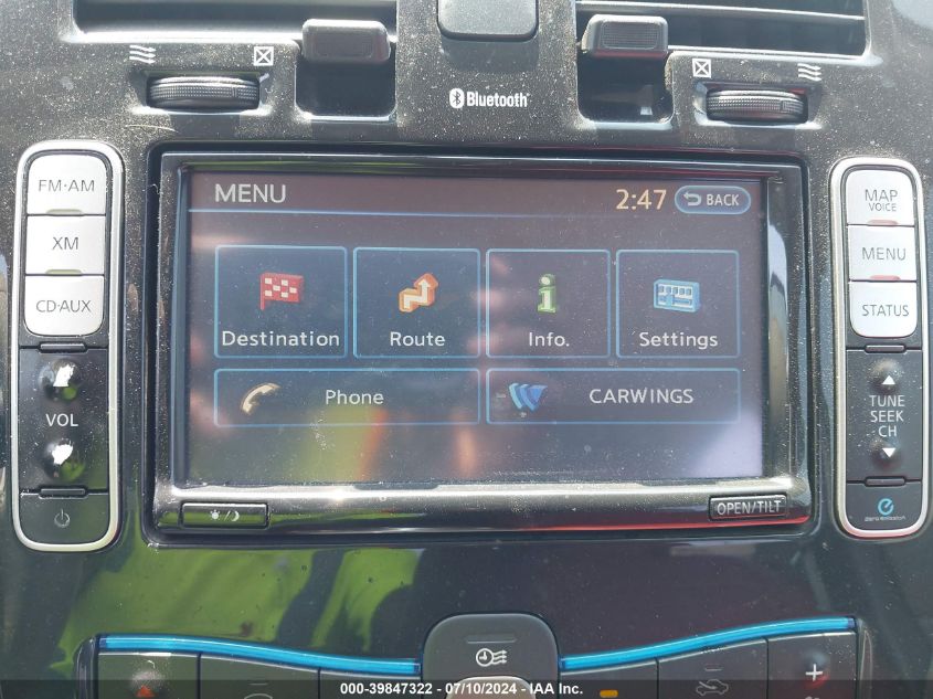 2012 Nissan Leaf Sl VIN: JN1AZ0CP7CT022442 Lot: 39847322