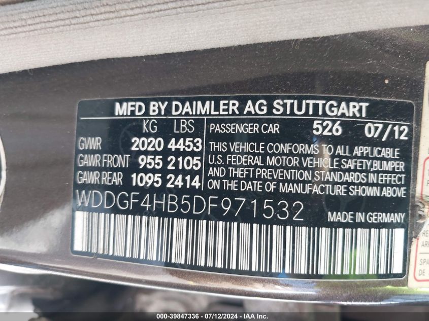 2013 Mercedes-Benz C 250 Luxury/Sport VIN: WDDGF4HB5DF971532 Lot: 39847336