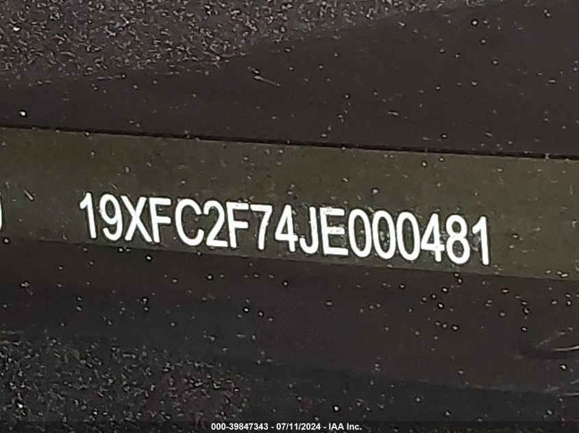 2018 Honda Civic Ex VIN: 19XFC2F74JE000481 Lot: 39847343