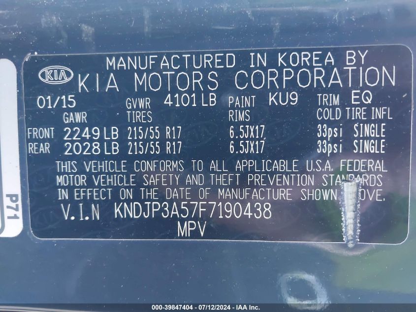 KNDJP3A57F7190438 2015 Kia Soul +