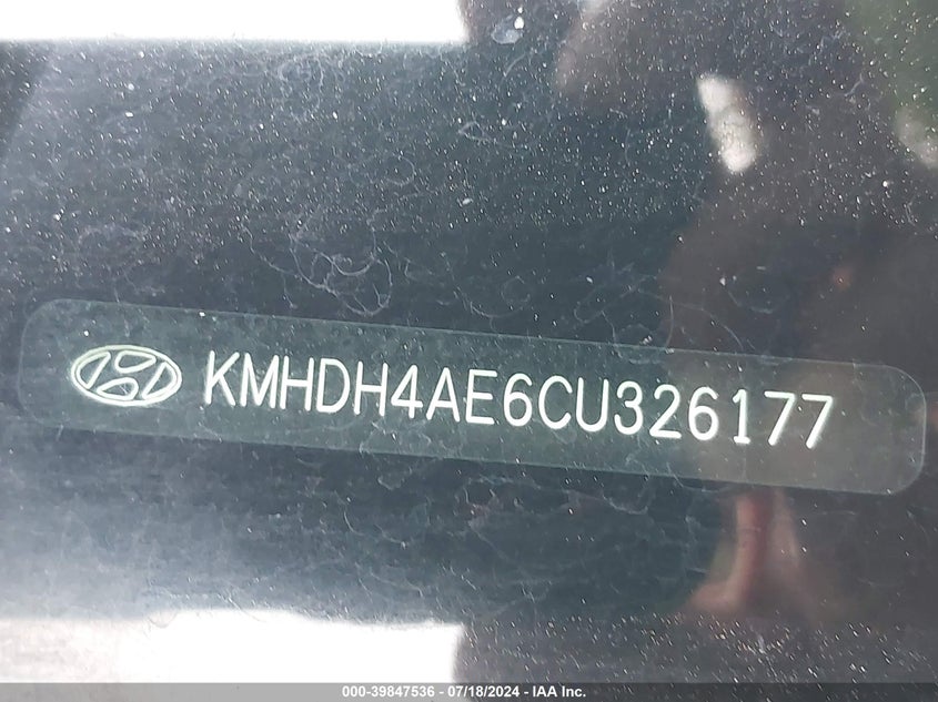 2012 Hyundai Elantra Gls (Ulsan Plant) VIN: KMHDH4AE6CU326177 Lot: 39847536