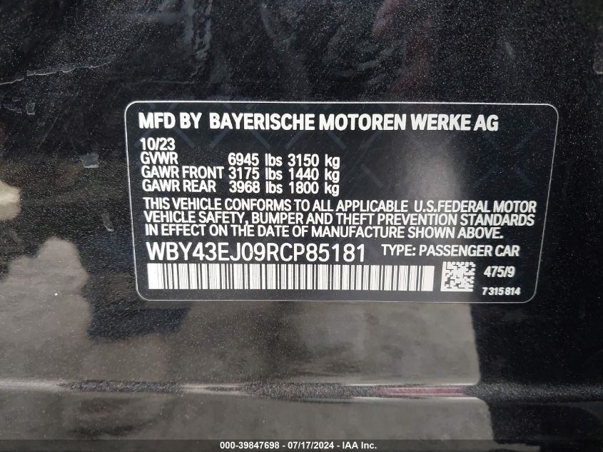 WBY43EJ09RCP85181 BMW I7 EDRIVE50 9