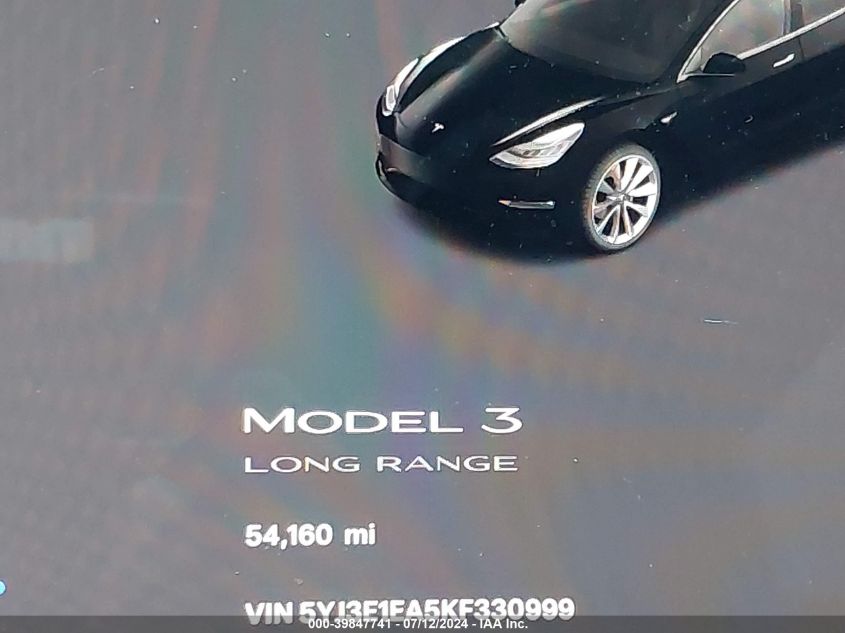 2019 TESLA MODEL 3 LONG RANGE/MID RANGE/STANDARD RANGE/STANDARD RANGE PLUS - 5YJ3E1EA5KF330999