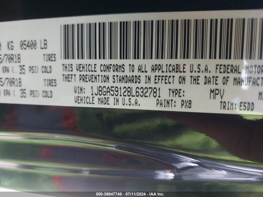 2008 Jeep Wrangler Unlimited Sahara VIN: 1J8GA59128L632781 Lot: 39847748